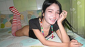 Young Asian femboy from Thailand gets tight round ass filled anal